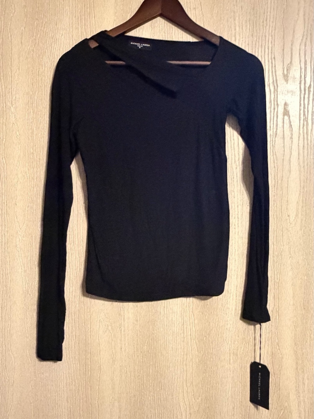 Michael Lauren Black Ribbed Super Soft  Long-Sleeve Top